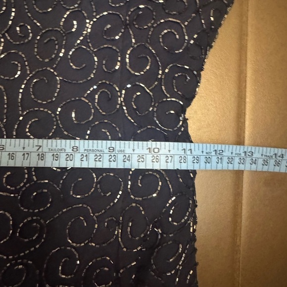 VINTAGE SILK CACHE Sequin 100% Silk Navy Blue Dress SM Formal Slit Floor Length - Picture 15 of 16